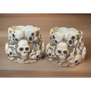 Skull Candle Holders Set Of 2 2.5"x2.5"